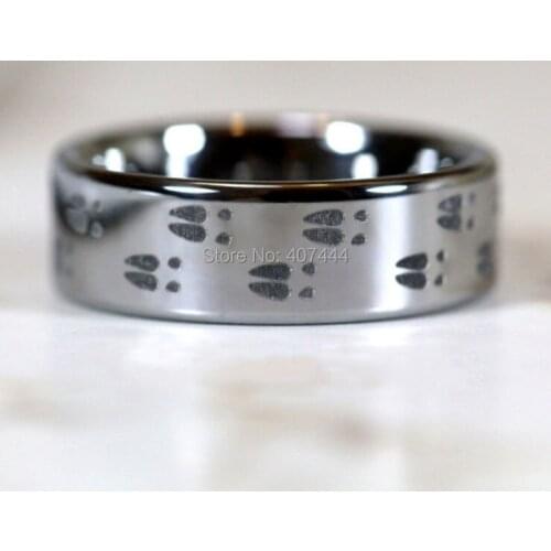Free Shipping USA UK Canada Russia Brazil Hot Sales 8MM Silver Pipe Deer Tracks Outdoors Mens Tungsten Carbide Wedding Ring