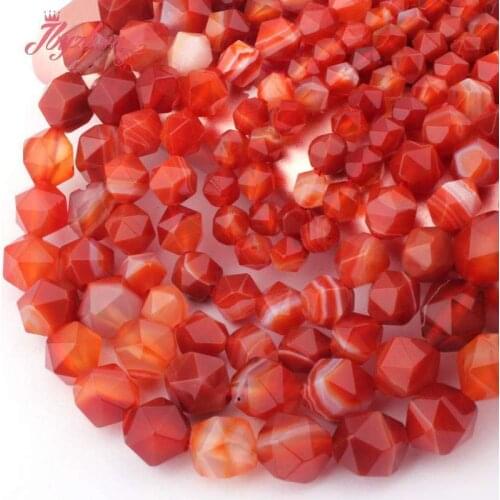Red Faceted Agates Beads Round Agates Natural Stone Spacer Beads for Women Accessories DIY Necklace Bracelet Jewelry Making 15"