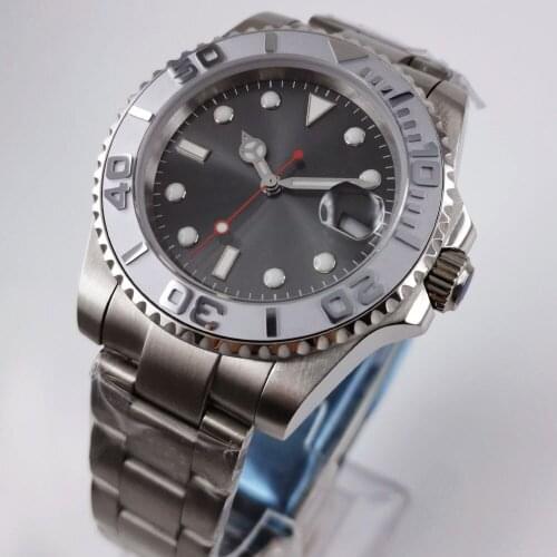 40mm Sterile Dial Sapphire glass Date Brushed Ceramic Bezel Steel Bracelet NH35 MIYOTA 8215 Movement Mens Watch