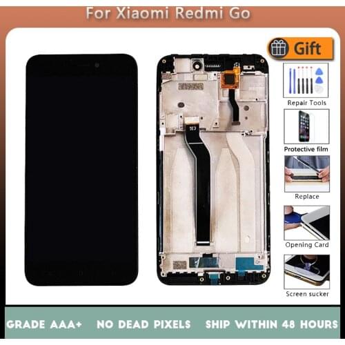 For XIAOMI Redmi Go Original LCD screen assembly with front case Black With repair tools and Tempered film