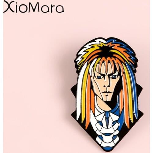 Face Portrait Enamel Pin Jareth Goblin King Labyrinth Movie Rock Singer Button Badge Travel Brooch Pin For Women Men Gifts
