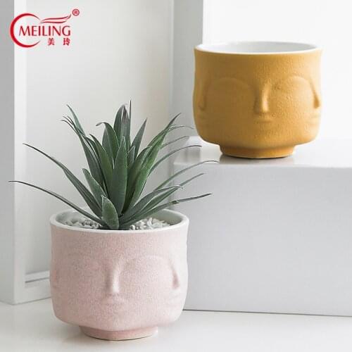MEILING Ceramic Planter Creative Face Flower Pots Nordic Home Accessories Decor Table Succulent Vase Filler Garden Pottery Pot