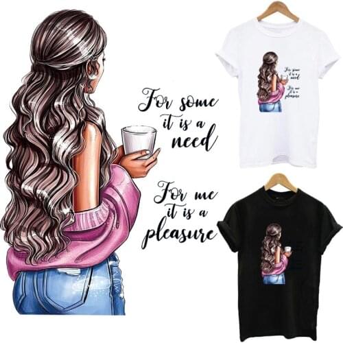 Coffe Lady Thermal Sticker On Clothes DIY A-Level Washable Iron On Patches For Clothing Women T-Shirt Hoodies Applique Decor