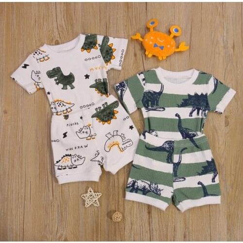 Baby Infant Short Sleeve Dinosaur Print Casual Style Classic Round Neck Romper Shorts Summer Clothing Boys Outfits