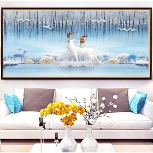 Beautiful Snow Scene Dmc Cross Stitch Thread Cross Stitch Kits Embroidery Needlework Sets Animal Deer Patterns Home Decoration