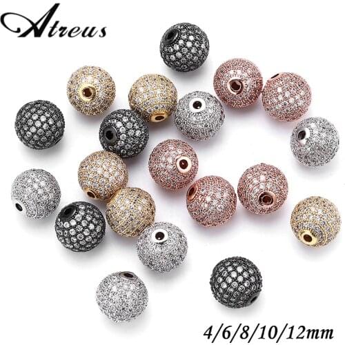 Shiny CZ Zirconia Crystal Beads 4-12mm Round Disco Ball Beads Micro Charms Gold Copper Loose Spacer Beads For Jewelry Making