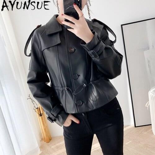 AYUNSUE Korean 100% Real Sheepskin Coat Women Short Motorcycle Genuine Leather Jacket Women Clothes 2021 Chaqueta Cuero Mujer