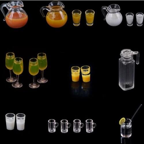 Hot 1/12 Juice Jug Tea Pot Dollhouse Miniature Goblet Glass Cup Mini Cute Beer Mug Doll House Kitchen Accessories Wine Glass Cup