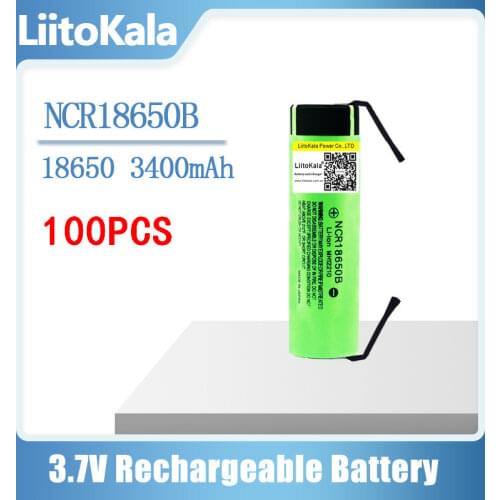 Wholesale 100pcs 2018 LiitoKala New Original NCR18650B 18650 3400 3.7V 18650 3400mah Lithium Rechargeable Battery+DIY nicke