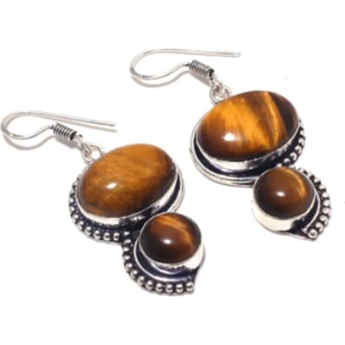 Tiger Eye, Silver Overlay on Copper Earrings ,53 mm , E3926