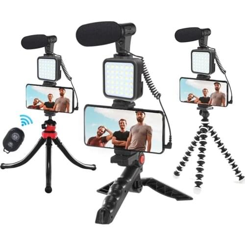 Condenser Microphone With Tripod LED Fill Light For Professional Photo Video Camera Phone For Interview Live Recording YouTube