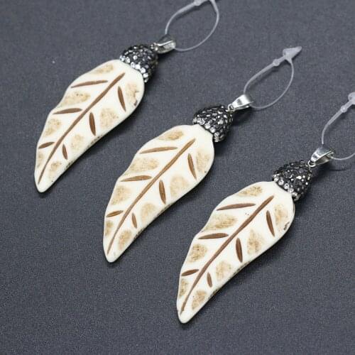 Fashion Ox Bone Pendant Leaf shape Retro Pendant for Jewelry Accessories Making Necklace Earrings Women Gift 20x58mm