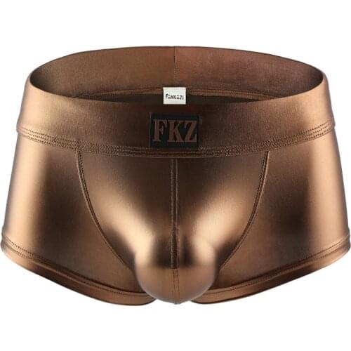 PU Faux Leather Underpants Men Plus Size boxers Mens U Convex Pouch Boxers Black Nylon Sexy Shorts Male Gay Underwear