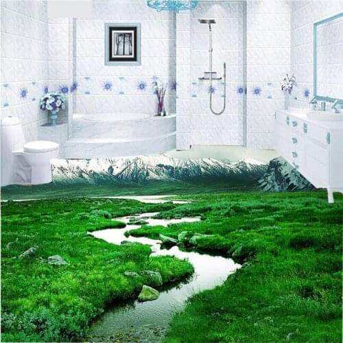 Beibehang Customize any size mural bathroom living room bedroom grass snowy mountain 3D floor wallpaper for walls 3 d