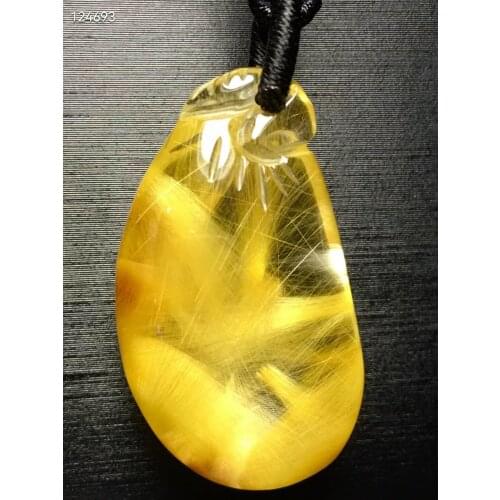 Natural Gold Rutilated Quartz Gourd Pendant Brazil 32*28*11mm 18K Gold Wealthy Flower Women Jewelry Genuine AAAAAA