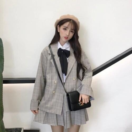 2020 new early spring and autumn Korean version of the college style casual western style plaid suit jacket pleated skirt two-pi