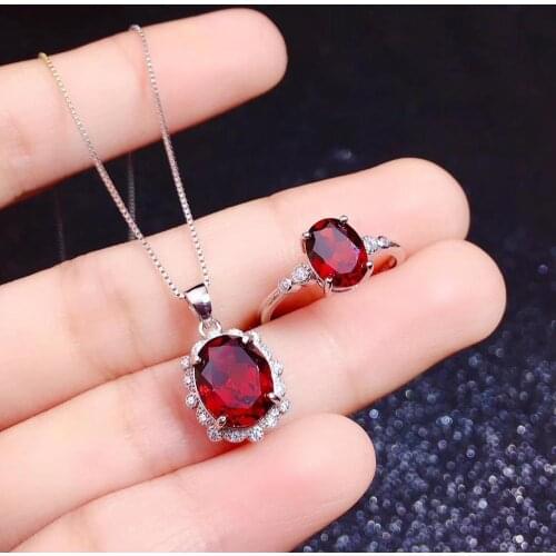 New Coming Natural and Real Natural real red garnet luxury style jewelry set 1pc ring 1pc Pandant 925 sterling silver