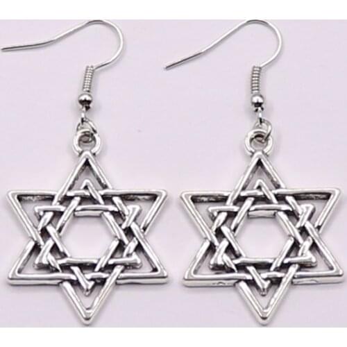 New Stylish Antique Silver Star of David Charms Earring Jewelry Charm Jewish Pendant Earring