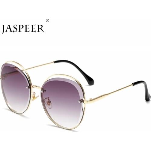 JASPEER Trendy Cutting Lens Sunglasses Women Gradient Shades Sun Glasses Ladies Vintage Eyeglasses UV400 Goggles Gray Green