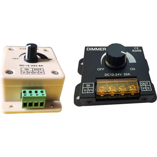 DC12V-24V 8A 30A Single Color LED Strip Light Dimmer 96W 360W Adjustable Brightness Lamp 5050 3528 lampTape LED Controller