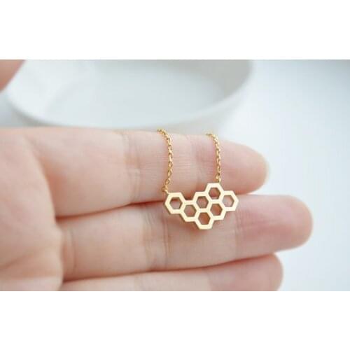 Hollow Honey Comb Bee Hive Necklace Cute Honeycomb Necklace Beehive geometric Hexagon charm pendant Necklace jewelry
