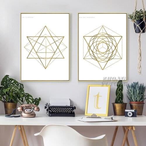Golden Abstract Sacred Geometry Pattern Posters and Prints Fruit of Life Spirituality Wall Art Canvas Painting Living Room Decor