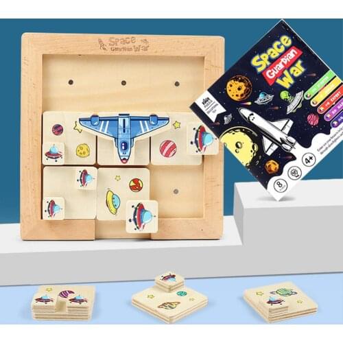 New Help Spaceship Escape Klotski Brain Teaser Wooden Puzzle Parent-child Interactive Early Learning Education Games Kids Gift