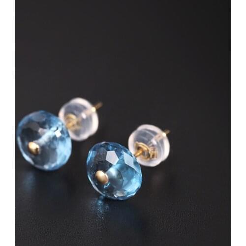 DAIMI Sky Blue Topaz Earrings Natural Gemstones Genuine Yellow 18k Gold Color Earrings For Girlfriend