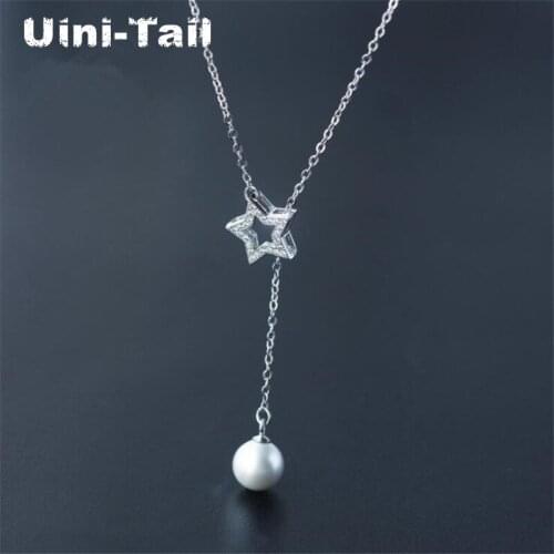 Uini-Tail hot new 925 sterling silver hollow star pearl necklace Korean fashion trend sweet sexy high quality jewelry GN560