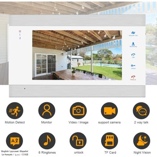 Anchencoky 7 inch Wired Video Door Phone White Video Intercom Monitor Support Motion Detection Record and TF Card