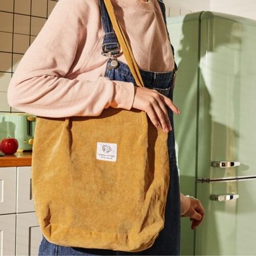 Women Corduroy Shoulder Bag Canvas Cloth Fabric Handbag Solid Casual Tote Ladies Eco Shopping Bags College Students Books Bag