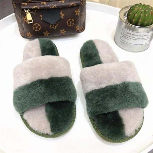New arrival lady natural fur warm slipper sandals women wear outside at home real sheep shearling fur