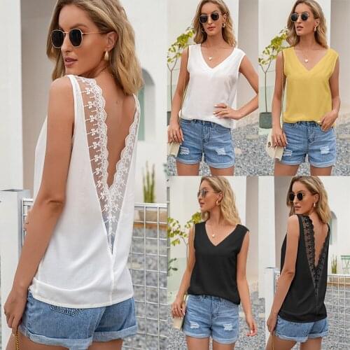 Womens Top Summer Sleeveless Vest Sexy Hollow Out Lace Splicing Tank Top Female Solid Color Y2K Top Womens Clothing ropa mujer