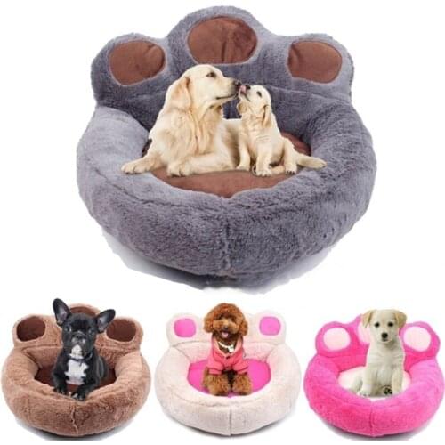Winter Warm Fleece Dog Bed Round Small Medium Large Dog Beds Extra Large Pet Plush Mats Soft Bear Paw Shaped Cat House Supplies