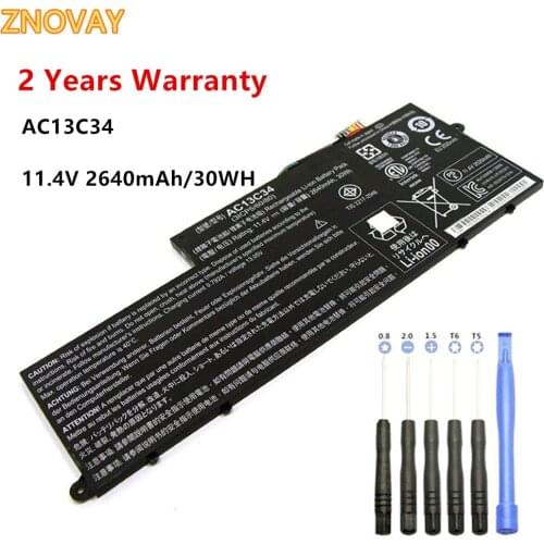 ZNOVAY 11.4V 2640mAh/30WH AC13C34 Laptop Battery For Acer Aspire V5-122P V5-132 E3-111 E3-112 ES1-111M MS237 KT.00303.005