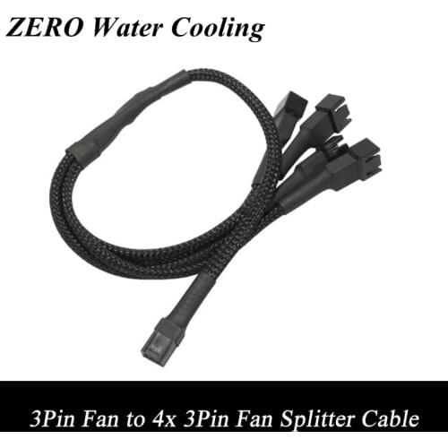 1pcs 45cm Black Sleeved 3Pin Fan to 4x 3Pin Fan Splitter Cable Free Shipping