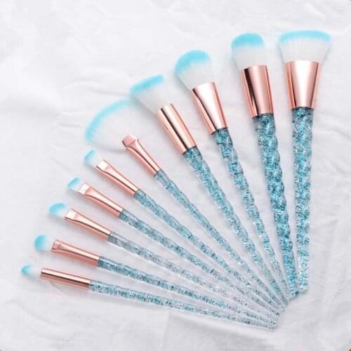 10pcs Unicorn Diamond crystal handle spiral pattern Makeup Brushes Sets Foundation Powder Cosmetic Blush Eyeshadow Brush Tools