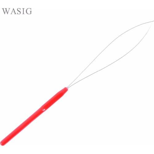 12 pcs Hair Extension Hook Pulling Tool Needle Threader Micro Rings Beads Loop plastic Handle With Iron Wire Red