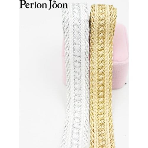 2 yards 23mm gold and silver clothing home shoes and hats luggage lace sewing accessories lace trim gold silver thread webbing