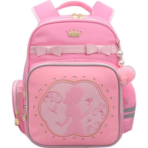 2021 Cartoon Princess Pattern Backpacks With Reflective Strip Children Orthopedic School Bag For Girls Reduce Burden Student Bag