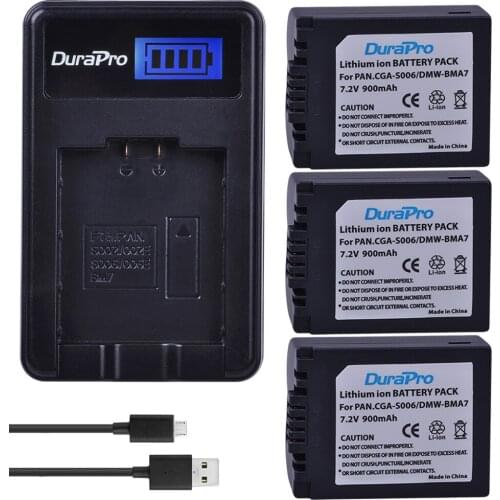 3pc CGA-S006 DMW-BMA7 CGA S006 DMW BMA7 Li-ion Battery + LCD Battery Charger For Panasonic DMC FZ7 FZ8 FZ18 FZ28 FZ30 FZ35 FZ38