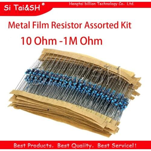 30values each 20pcs =600pcs Metal Film Resistor Assorted Kit 1% 1/4W 10 Ohm -1M Ohm 10R 22R 47R 100R 200R 1K 2K 10K 100K 220K