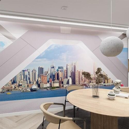 3D extended space background wall creative studio restaurant wallpaper urban architecture commercial hotel mural papel DE parede