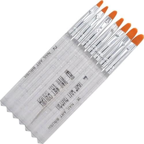 YZWLE 7 Pcs/Pack Clear Handle Nail Brushes Acrylic UV Gel Nail Art Tips Painting Brush Pen Builder Handle Tool 22