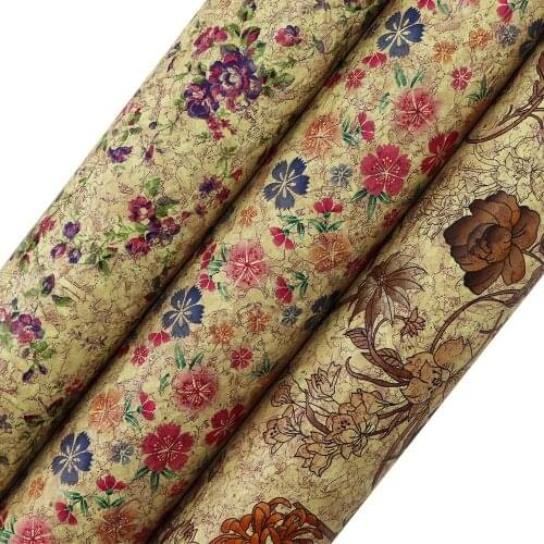 A4 Sheet 30x21cm Thin Natural Cork Wood Printed Flower Faux Synthetic Leather Fabric Bow Craft Bag Shoes Sewing DIY Decor H0613