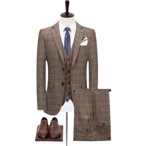 Blazers Pants Vest Sets Spring Autumn New Fashion Suits / Mens Casual Business Plaid 3 Piece Suit Jacket Coat Trousers S-5XL