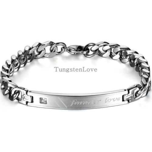 Fashion Crystal Stainless Steel Lovers Couple Chain Charm Forever Love ID Bracelet For Women Men Valentines Anniversary Gift
