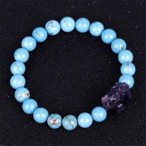 Natural Amethysts Bracelet For Women Reiki Healing Energy Raw Rock Mineral Nuggets Quartz Crystal Amazonite Stone Bracelets Mens