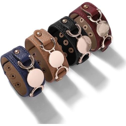 Punk Hip Hop Simple Trendy Black Color Metal Adjustable Leather Bracelet For Men Rock Jewelry Gift Hand chain