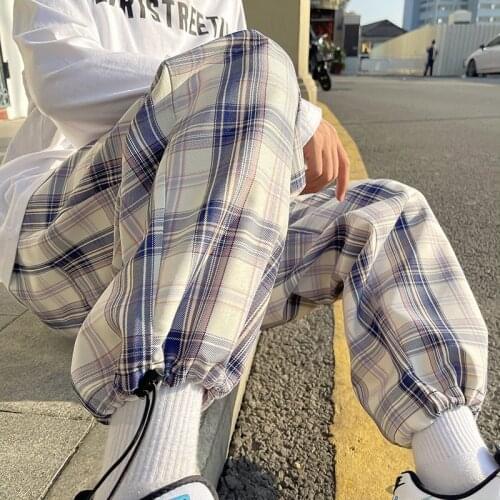 Spring Summer Plaid Pants Mens Fashion Retro Casual Pants Men Streetwear Korean Hip-hop Straight Wide-leg Pants Mens Trousers